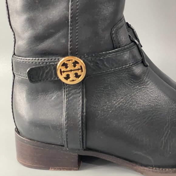 Tory Burch Bristol Riding Boots, Black Leather, Size 7.5 M - Picture 3 of 16